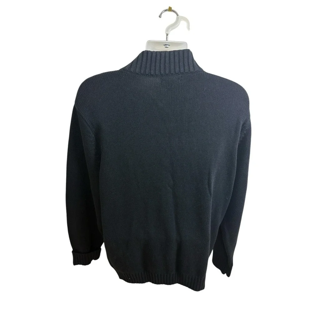 Lands End Cardigan Mens Size Large Navy Full Zip 100% Wool‎ Minimalist Classic